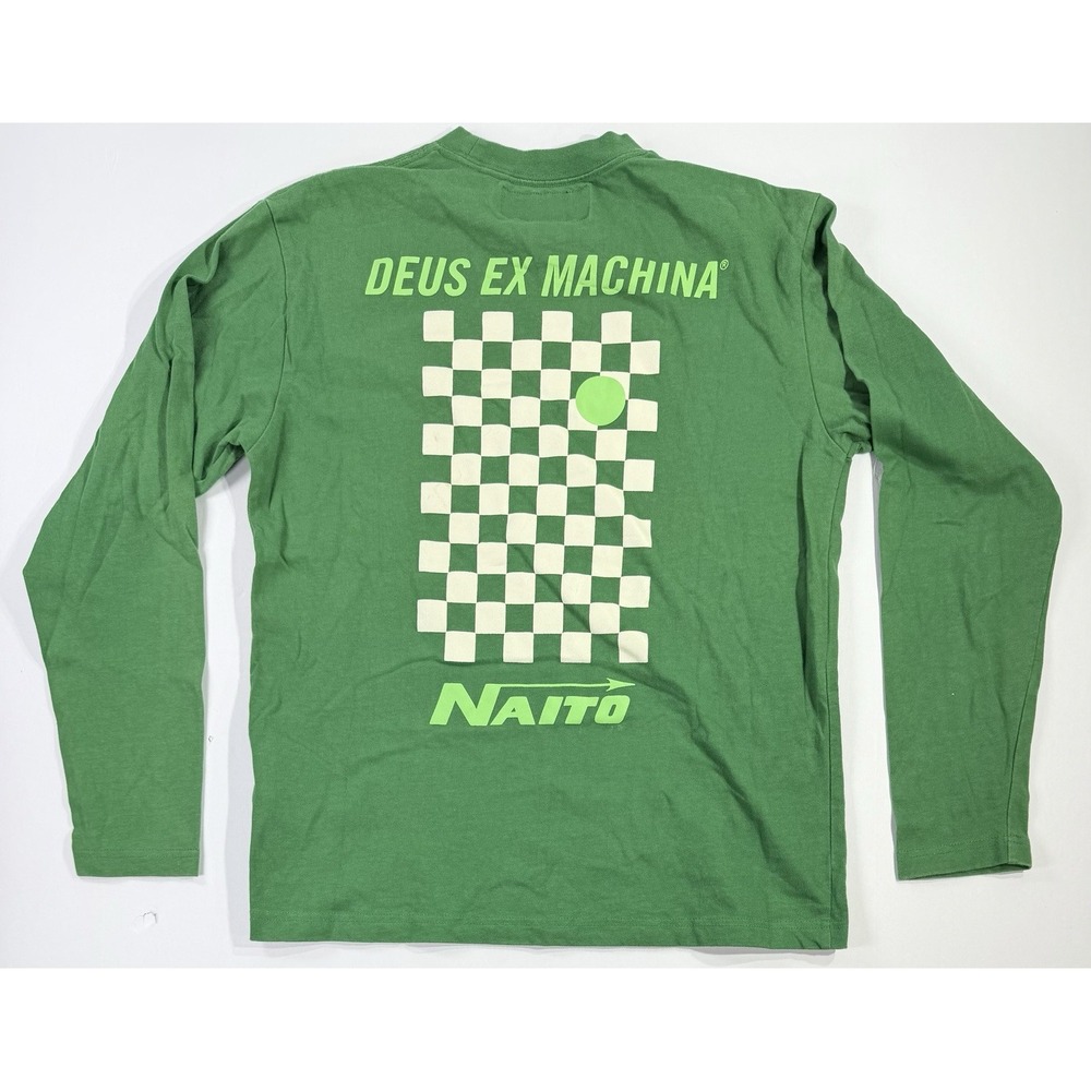 Deus Ex Machina Naito Long Sleeve Shirt Small Green Checkered Flag Logo